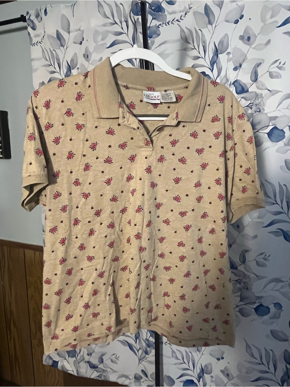 Liz Claiborne Beige Polo with Pink Floral Print